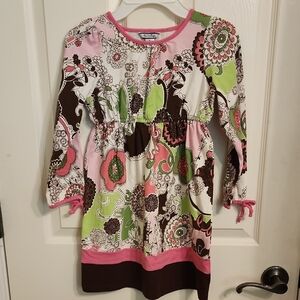 Hartstrings Floral Long Sleeve Dress in Pink and Green